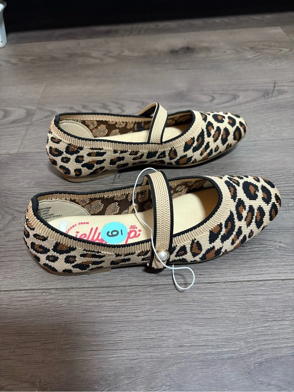 Jellypop Leopard Knit Mary‎ Jane Ballet Flats Preppy Twee Memory Foam Classic
